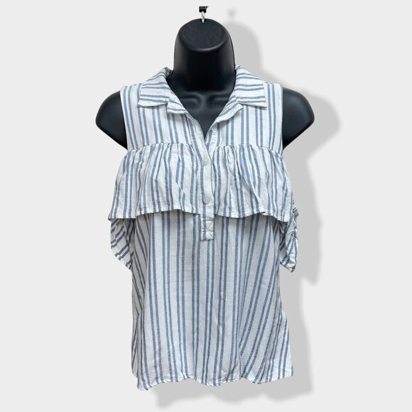 NAF Naf Blue Striped Off Shoulder‎ Top - Picture 1 of 5